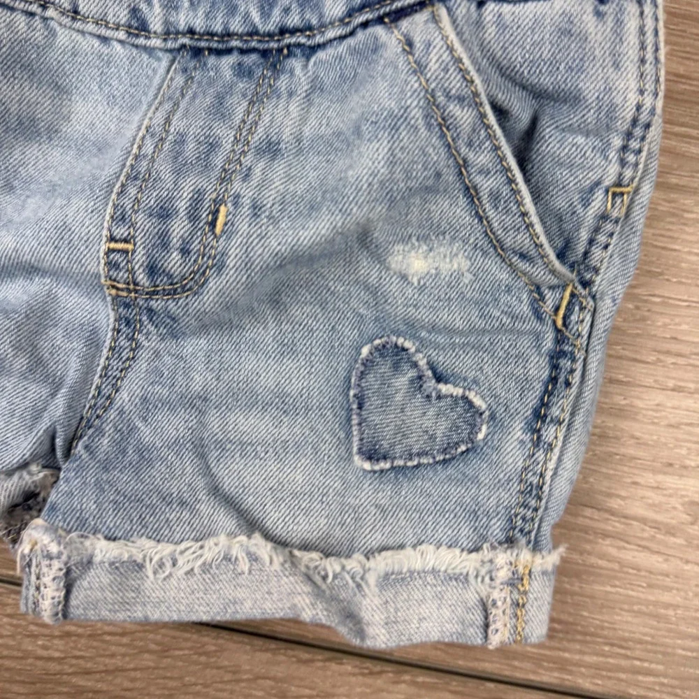 Gap Girls Denim Overall Shorts Heart Distressed Blue 2T